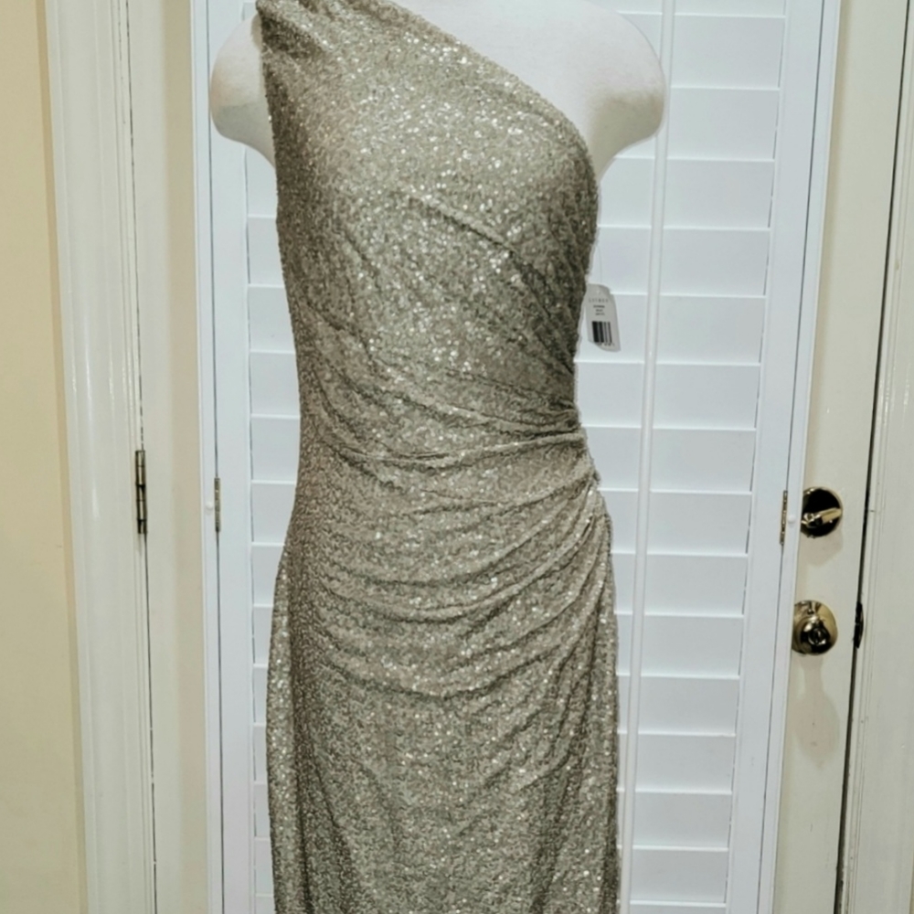 Champagne One Shoulder Sequin Dress NEW size 12